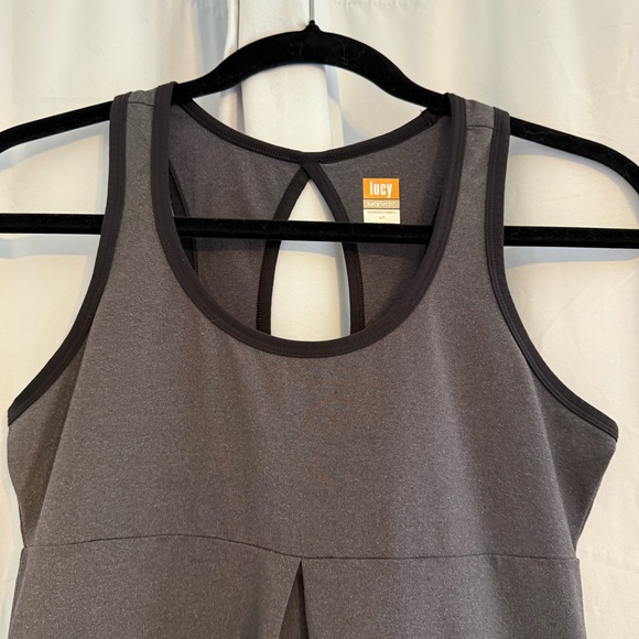 Lucy Racerback Keyhole Athletic Tank Top Pleat Front Gray Size Small - Picture 4 of 10